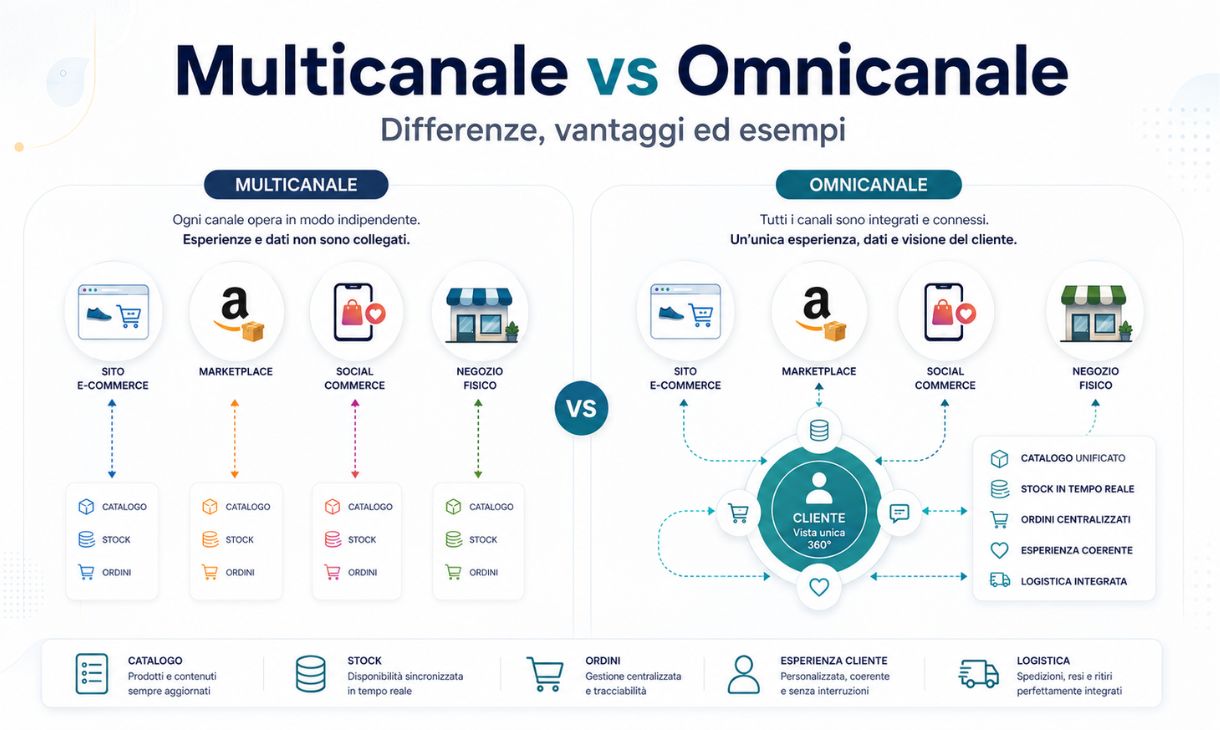 Confronto tra vendita multicanale e omnicanale nei diversi canali eCommerce